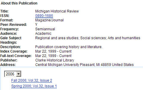 Academic OneFile Michigan Historical Review